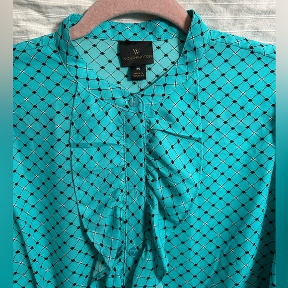 Worthington Women's Blue Ruffle Front Blouse Size M - Picture 4 of 8